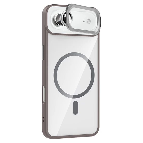 iPhone 17 Air Kılıf Standlı ve Kamera Lens Hediyeli M-Safe Şarj Özellikli ZNTH Etro Kapak - Desert T - Resim 7