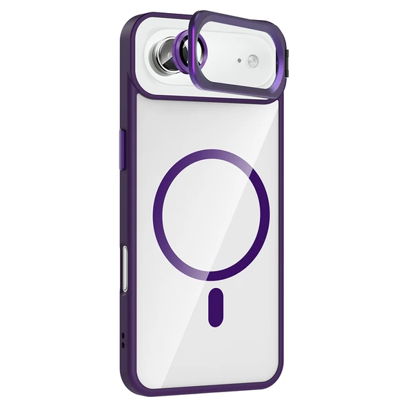 iPhone 17 Air Kılıf Standlı ve Kamera Lens Hediyeli M-Safe Şarj Özellikli ZNTH Etro Kapak - Pembe - Resim 3