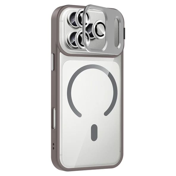 iPhone 17 Pro Kılıf Standlı ve Kamera Lens Hediyeli M-Safe Şarj Özellikli ZNTH Etro Kapak - Gri - Resim 7