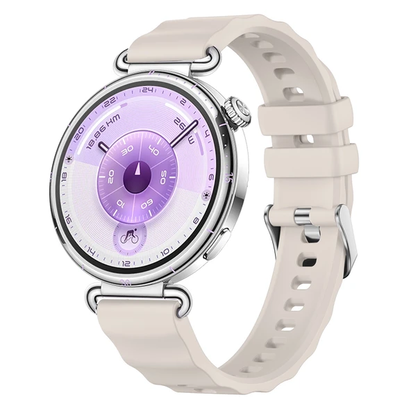 Sneezy Huawei Watch GT6 41mm İle Uyumlu SoftFlex Metal Tokalı Spor Silikon Akıllı Saat Kordonu  Starlight - Resim 7