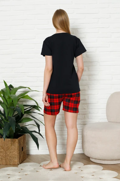 Kadın Pijama Takımı - Ekose Altlı (Diz Üstü) - 12426 - Resim 5