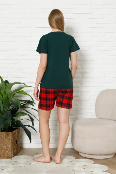 Kadın Pijama Takımı - Ekose Altlı (Diz Üstü) - 12426 - Resim 8