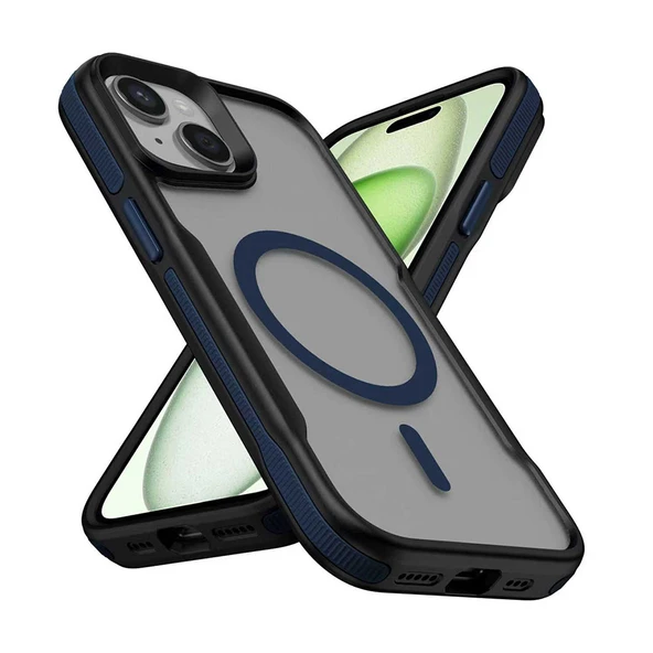 iPhone 13 Kılıf M-safe Şarj Özellikli Renkli Kenar Airbag Şeritli ZNTH Lamer Kapak - Mavi ürün görseli