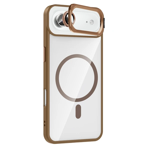 iPhone 17 Air Kılıf Standlı ve Kamera Lens Hediyeli M-Safe Şarj Özellikli ZNTH Etro Kapak - Desert T - Resim 5