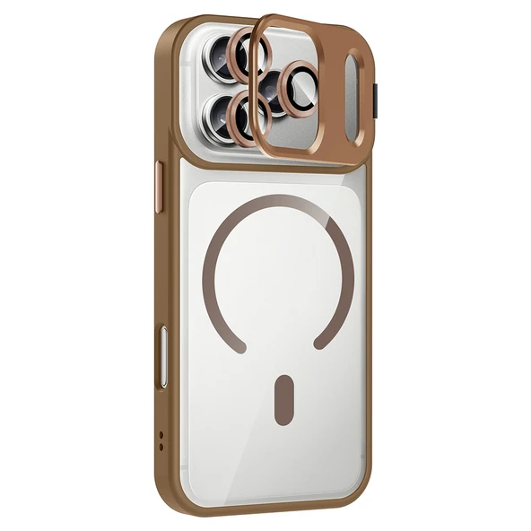 iPhone 17 Pro Kılıf Standlı ve Kamera Lens Hediyeli M-Safe Şarj Özellikli ZNTH Etro Kapak - Gri - Resim 5