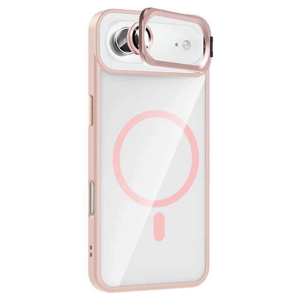 iPhone 17 Air Kılıf Standlı ve Kamera Lens Hediyeli M-Safe Şarj Özellikli ZNTH Etro Kapak - Pembe - Resim 6
