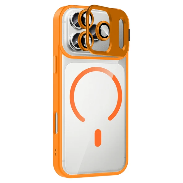 iPhone 17 Pro Max Kılıf Standlı ve Kamera Lens Hediyeli M-Safe Şarj Özellikli ZNTH Etro Kapak - Siya - Resim 3