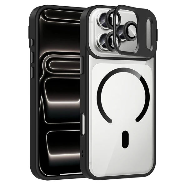 iPhone 17 Pro Max Kılıf Standlı ve Kamera Lens Hediyeli M-Safe Şarj Özellikli ZNTH Etro Kapak - Siya ürün görseli