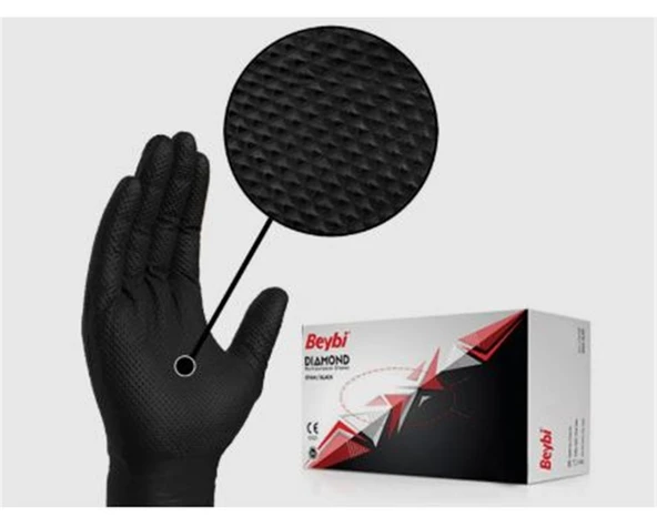 Beybi Diamond Xl Pudrasız Kalın Siyah Nitril Eldiven XL (Kutuda 100 Adet) ürün görseli