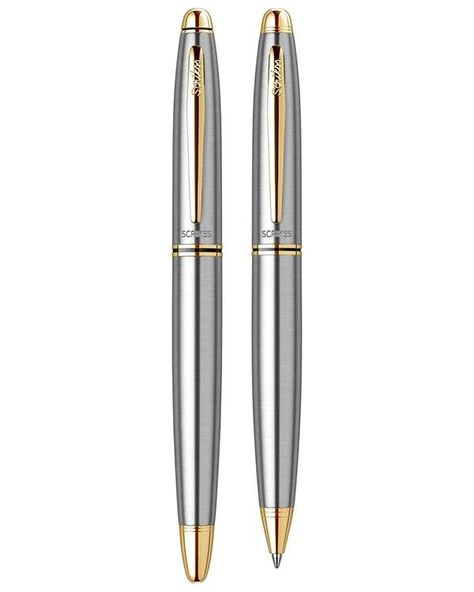 Scrikss 88 Dolma Kalem Ve Tükenmez Kalem Set Altın Krom - Resim 5
