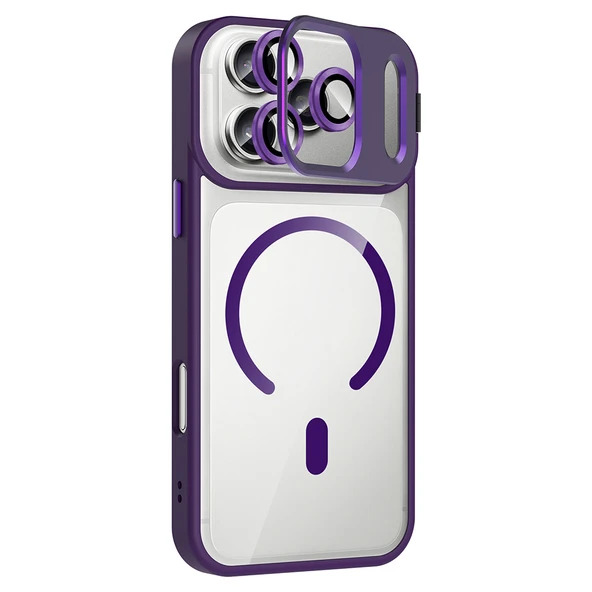 iPhone 17 Pro Kılıf Standlı ve Kamera Lens Hediyeli M-Safe Şarj Özellikli ZNTH Etro Kapak - Pembe - Resim 3