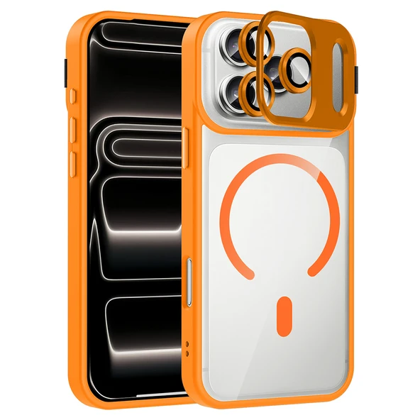 iPhone 17 Pro Max Kılıf Standlı ve Kamera Lens Hediyeli M-Safe Şarj Özellikli ZNTH Etro Kapak - Siya - Resim 2