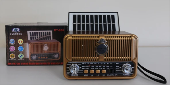 Everton Rt-660  Bluetooth Fm-Usb-Tf-Aux Şarjlı Nostaljik Radyo Solar (Güneş Panelli) ürün görseli 1