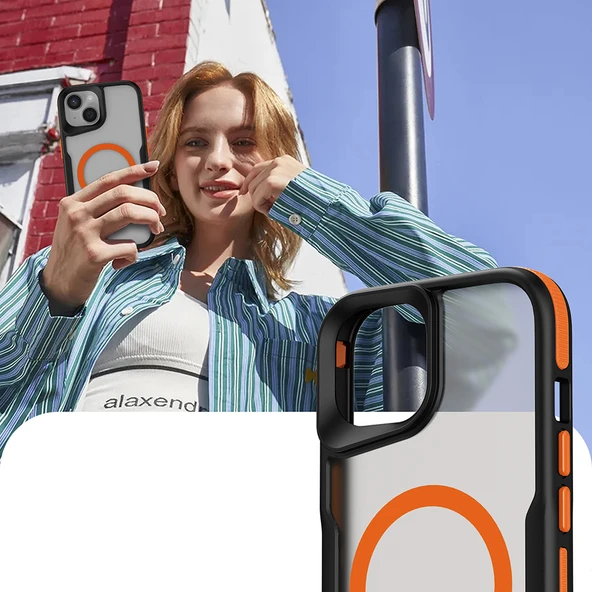 iPhone 13 Kılıf M-safe Şarj Özellikli Renkli Kenar Airbag Şeritli ZNTH Lamer Kapak - Mavi - Resim 6