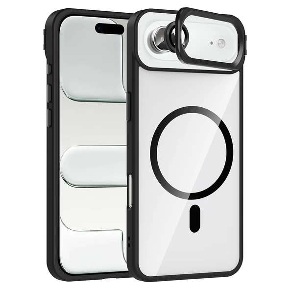 iPhone 17 Air Kılıf Standlı ve Kamera Lens Hediyeli M-Safe Şarj Özellikli ZNTH Etro Kapak - Siyah ürün görseli