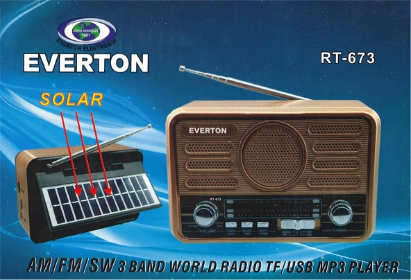 Everton Rt-675 Bluetooth Fm-Usb-Tf-Aux Şarjlı Solar Nostaljik Radyo ürün görseli 1