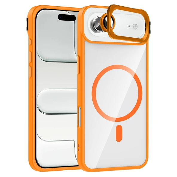 iPhone 17 Air Kılıf Standlı ve Kamera Lens Hediyeli M-Safe Şarj Özellikli ZNTH Etro Kapak - Turuncu ürün görseli