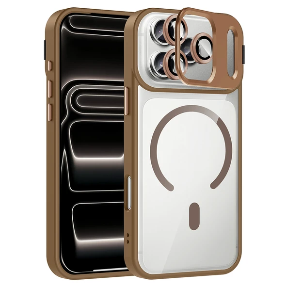 iPhone 17 Pro Kılıf Standlı ve Kamera Lens Hediyeli M-Safe Şarj Özellikli ZNTH Etro Kapak - Desert T - Resim 2