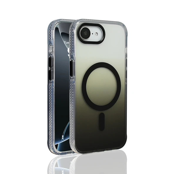 iPhone 16E Kılıf M-safe Şarj Özellikli Transparan Renk Geçişli ZNTH Toros Kapak - Siyah ürün görseli