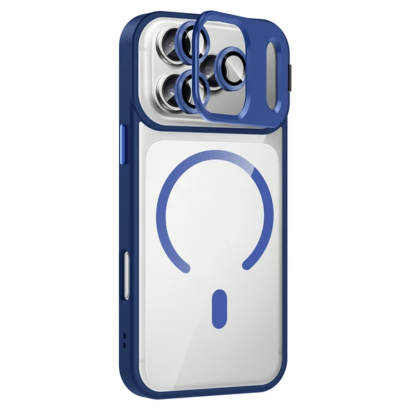 iPhone 17 Pro Max Kılıf Standlı ve Kamera Lens Hediyeli M-Safe Şarj Özellikli ZNTH Etro Kapak - Siya - Resim 5