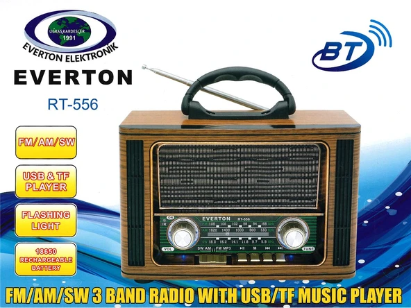 Everton Rt-556  Bluetooth Fm-Usb-Tf-Aux  Şarjlı Nostaljik Radyo ürün görseli 1