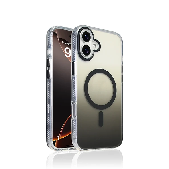 iPhone 16 Plus Kılıf M-safe Şarj Özellikli Transparan Renk Geçişli ZNTH Toros Kapak - Siyah ürün görseli