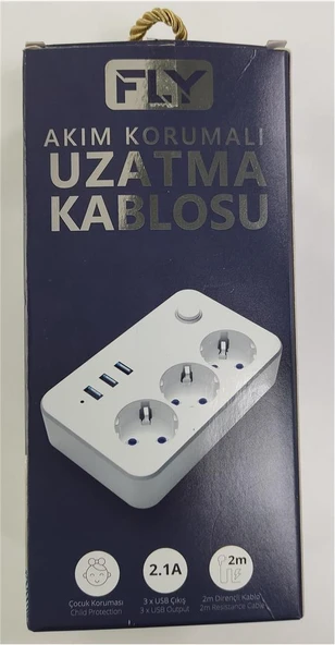 Fly 3406-01 3lü Anahtarlı 2.1A 3Usb Şarj Çıkışı 2mt Anahtarlı  Akım Korumalı Priz Çocuk Koruması ürün görseli