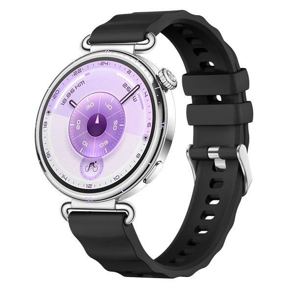 Sneezy Huawei Watch GT6 41mm İle Uyumlu SoftFlex Metal Tokalı Spor Silikon Akıllı Saat Kordonu  Siyah ürün görseli