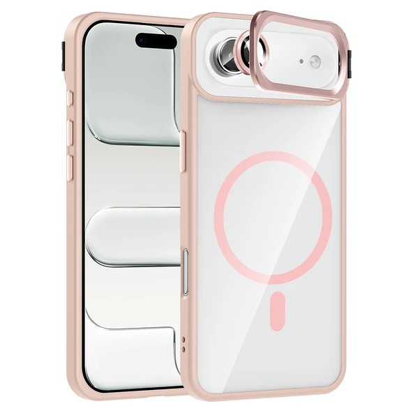 iPhone 17 Air Kılıf Standlı ve Kamera Lens Hediyeli M-Safe Şarj Özellikli ZNTH Etro Kapak - Pembe ürün görseli