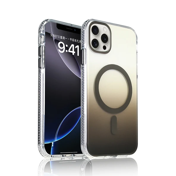 iPhone 16 Pro Kılıf M-safe Şarj Özellikli Transparan Renk Geçişli ZNTH Toros Kapak - Gri ürün görseli