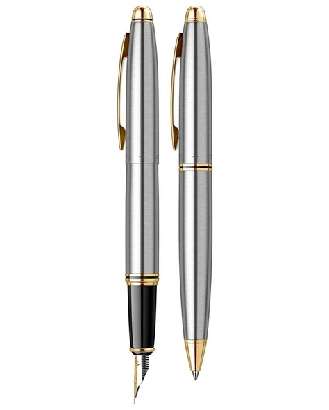 Scrikss 88 Dolma Kalem Ve Tükenmez Kalem Set Altın Krom - Resim 3