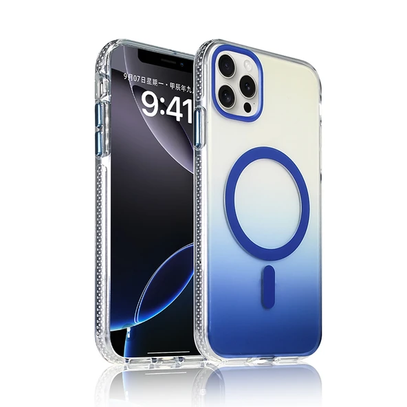 iPhone 16 Pro Kılıf M-safe Şarj Özellikli Transparan Renk Geçişli ZNTH Toros Kapak - Mavi ürün görseli