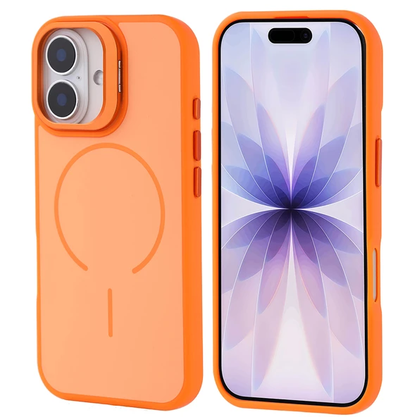 iPhone 17 Kılıf M-safe Şarj Özellikli Kamera Standlı ZNTH Notron Kapak - Turuncu ürün görseli