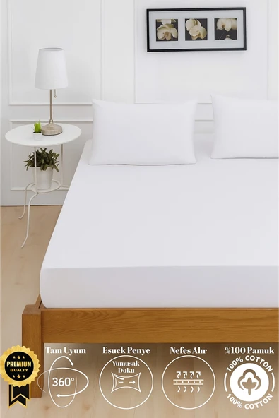 Mislina Home Mirava Premium %100 Pamuk Penye Lastikli Tek Kişilik Çarşaf Takımı (1 Yastık Kılıfı Dahil) Beyaz ürün görseli 1