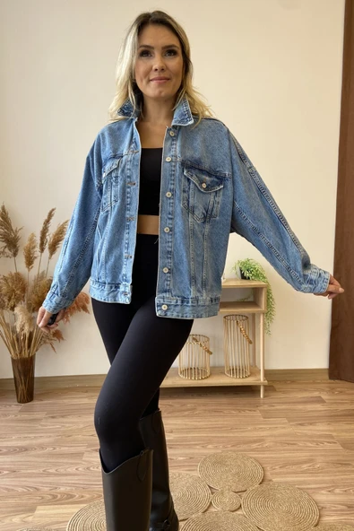 Oversize Jean Ceket - Resim 6