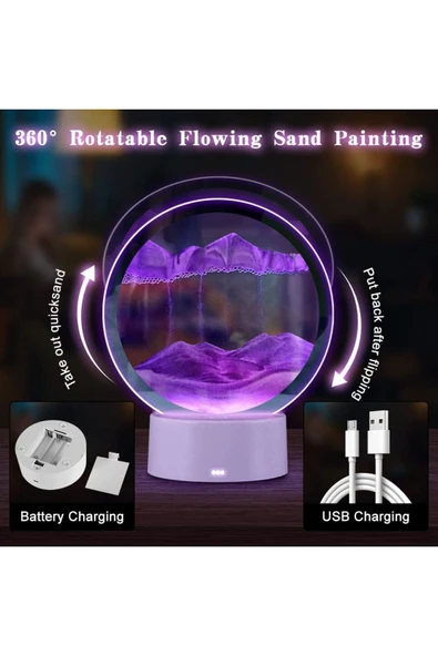 Mor 7 inç Kum Sanatı Led Işıklı Kum Saati Ev Ofis Dekorasyonu 3D Gece Lambası Kum Sanatı ürün görseli 1