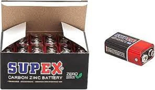 Supex 6F22 9V Çinko Karbon Pil 12 li Paket ürün görseli