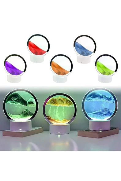 Mor 7 inç Kum Sanatı Led Işıklı Kum Saati Ev Ofis Dekorasyonu 3D Gece Lambası Kum Sanatı - Resim 5