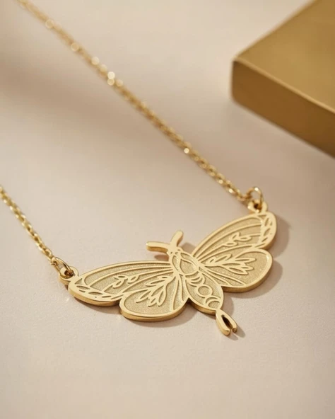 925 Gümüş - Güve Kolye - Resim 3