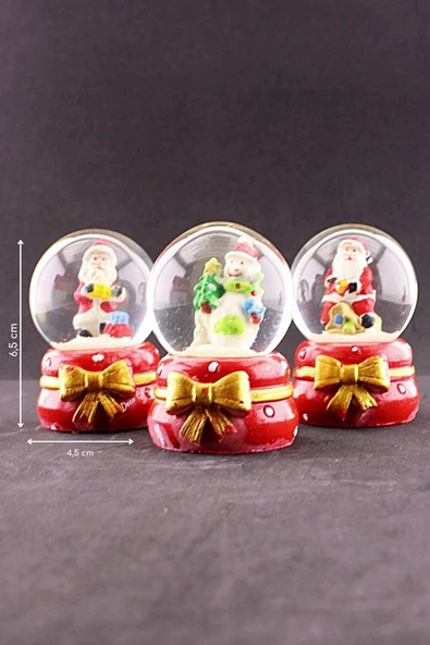 Dekoratif Hediye Sevgiliye 2026 Yeni Yıl Hediyesi 3 Adet Noel Baba Temalı Mini Boy Işıklı Kar Küresi 6,5 cm - Resim 2