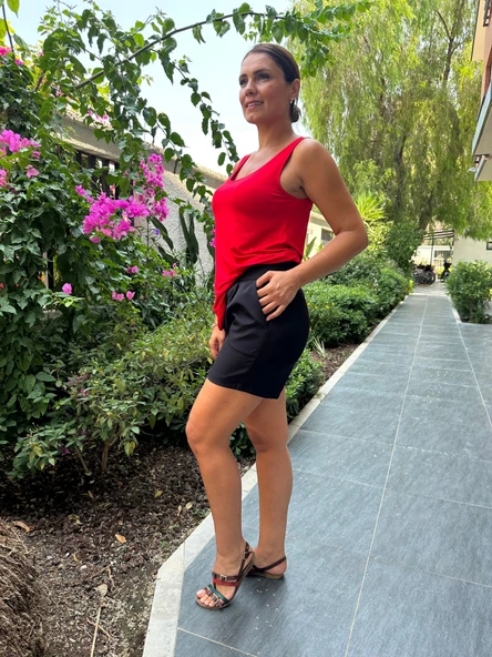 Şehir Boy Pile Ve Cep Detaylı Kumaş Şort - Resim 9