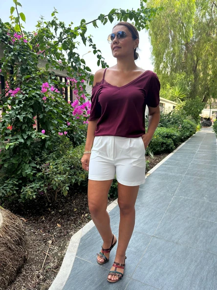 Şehir Boy Pile Ve Cep Detaylı Kumaş Şort - Resim 4