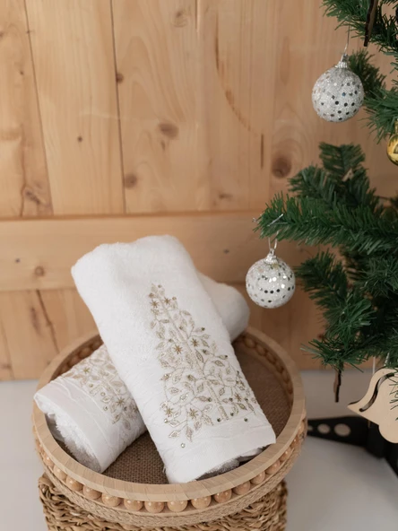 Pamuklu 2'li 45x70 cm Premium Nakışlı Tasarım Havlu & Havlu Seti Baveno - Resim 8