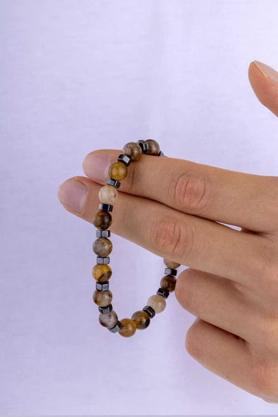 Gümüş Pazarım Akik Taşlı Hematit Parçalı Doğal Taş Erkek Bileklik - Resim 3