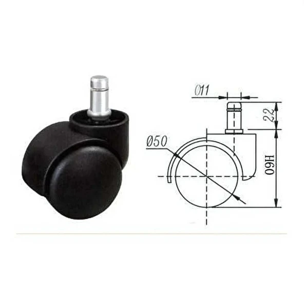 3 Adet Büro Tipi Pimli Plastik Koltuk Sandalye Tekeri 50mm - Resim 8