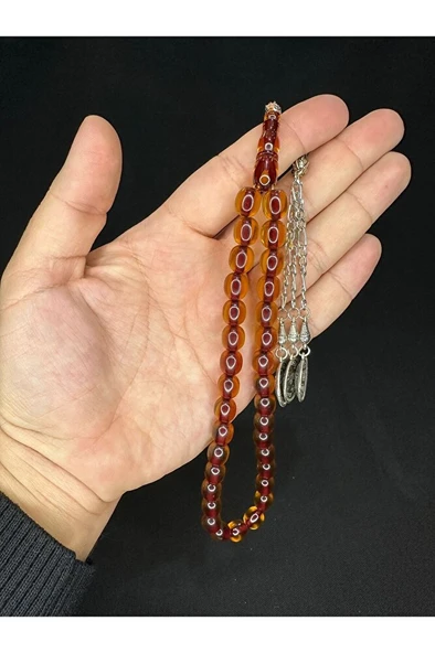 SEVGİLİYE ÖZEL HEDİYE TOZ KEHRİBAR TESBİH KOYU SARI RENKLİ KAPSÜL KESİM 10MMX9MM H-1571. ürün görseli