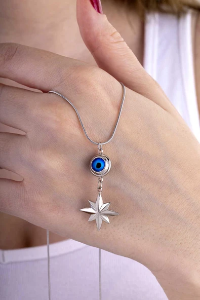 Gümüş Pazarım Göz Motifli Kutup Yıldızı Çelik Kadın Kolye ürün görseli 1