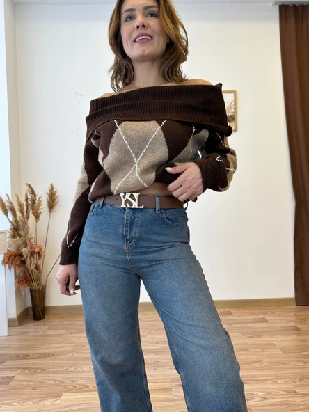 Baklava Desenli Madonna Yaka Kazak - Resim 3