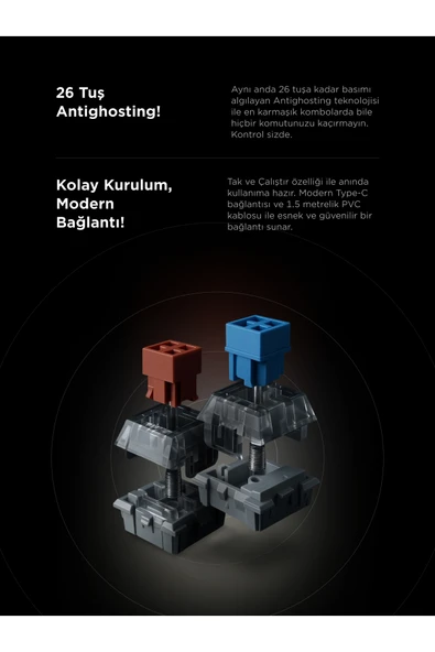 Rampage Claw Type-C TKL Red Switch Mekanik Rainbow Antighosting Türkçe Q Gaming Oyuncu Klavyesi Beyaz - Resim 6