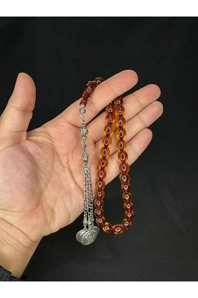 SEVGİLİYE ÖZEL HEDİYE TOZ KEHRİBAR TESBİH KOYU SARI RENKLİ KAPSÜL KESİM 10MMX9MM H-1571. - Resim 2